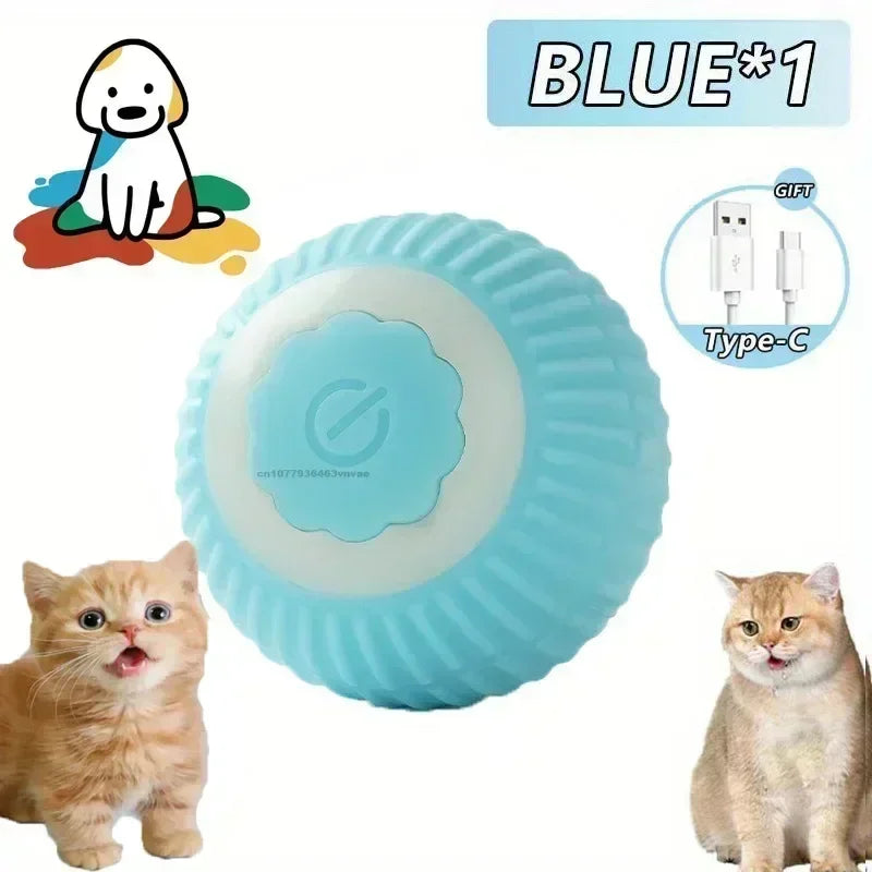 Cat Interactive Ball Toy Automatic Rolling Ball Faux Tail Rechargeable Pet Electric Toy Dog Cat Training Imitate Mouse Products Oasis Select Blue