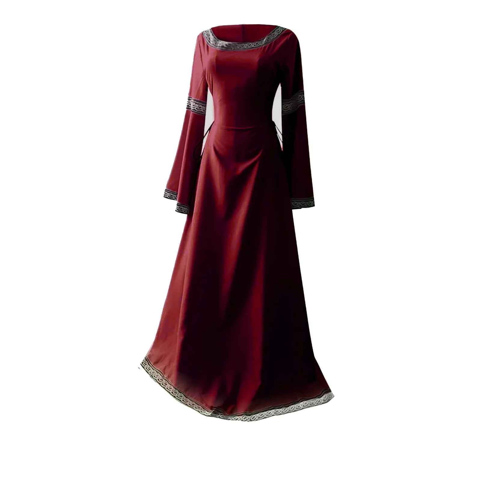 Women's Medieval Renaissance Trumpet Sleeve Lace Maxi Gown Renaissance Costume Dress Oasis Select Red XL