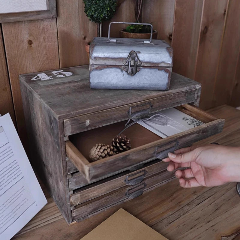 Japanese Vintage Storage Box Do Old Solid Wood Desktop Organizer Rustic Gray-White Metal Container for Home or Office Decor Oasis Select