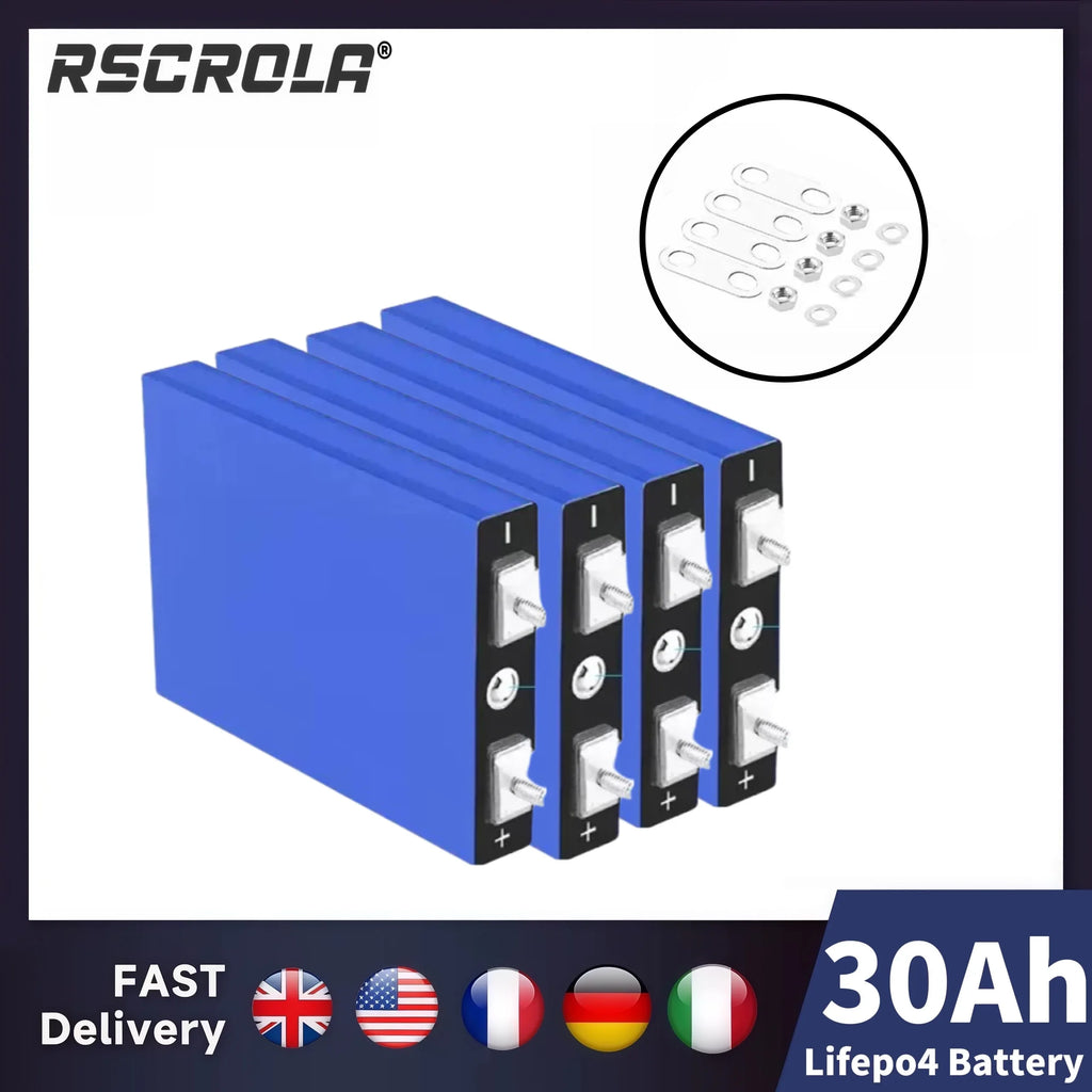 New 3.2V 30Ah LiFePO4 battery cell Lithium iron phosphate deep cycles for diy 12V 24V 36V 48V solar energy UPS power Oasis Select 4 pcs batteries