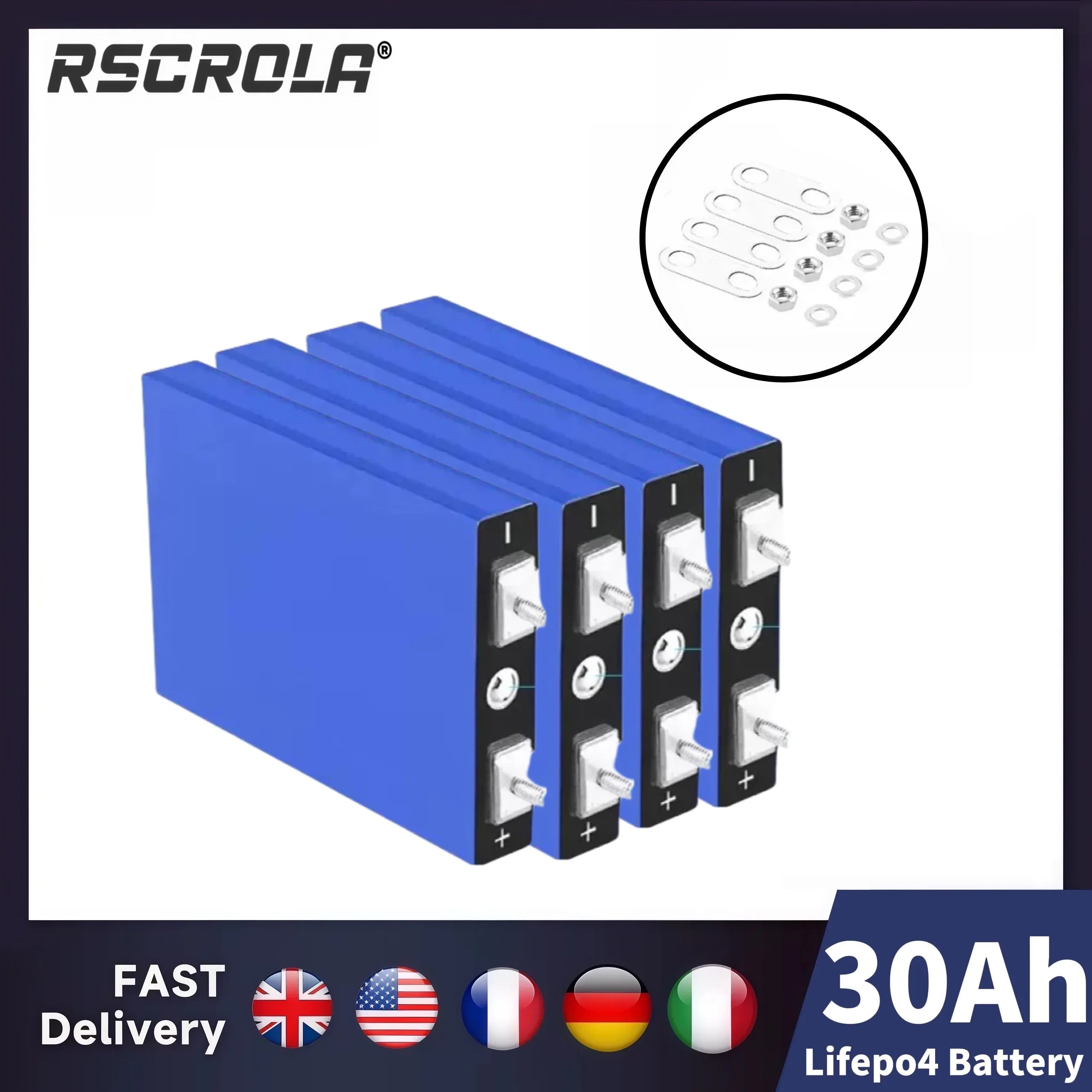 New 3.2V 30Ah LiFePO4 battery cell Lithium iron phosphate deep cycles for diy 12V 24V 36V 48V solar energy UPS power Oasis Select 4 pcs batteries