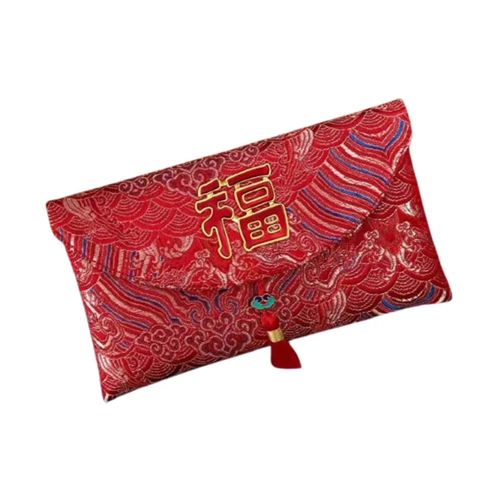 Chinese Style New Year Red Envelope Traditional Embroidery Wedding Money Pocket Cloth with Tassel 2026 Lucky Money Bag Birthday Oasis Select Style 2 18x10.5cm