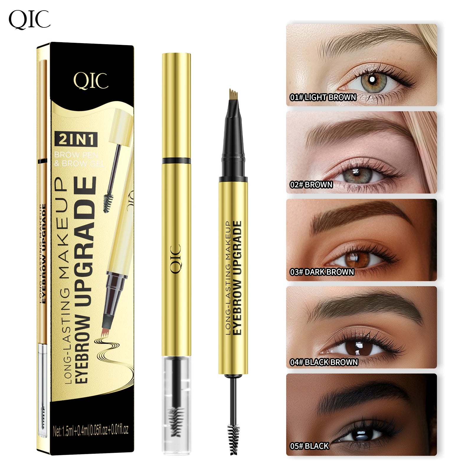 QIC 4-Tip Waterproof Liquid Eyebrow Pen – 5 Colors