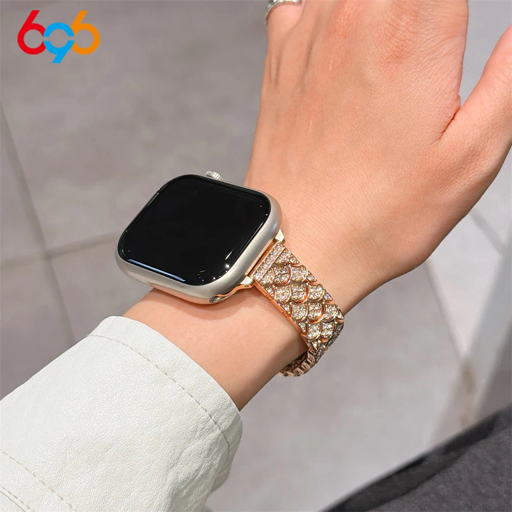 Women's Band For IWatch Series 9 8 7 6 SE 5 4 Full-Diamond Fishscale Metal Strap For Iwatch Ultra 2 Band 45mm 42mm 40/38mm 44mm Oasis Select