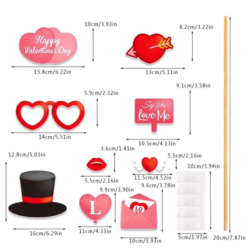 25 Piece Valentine's Day Photo Booth Props Decor Valentines Day Decorations Pink Oasis Select