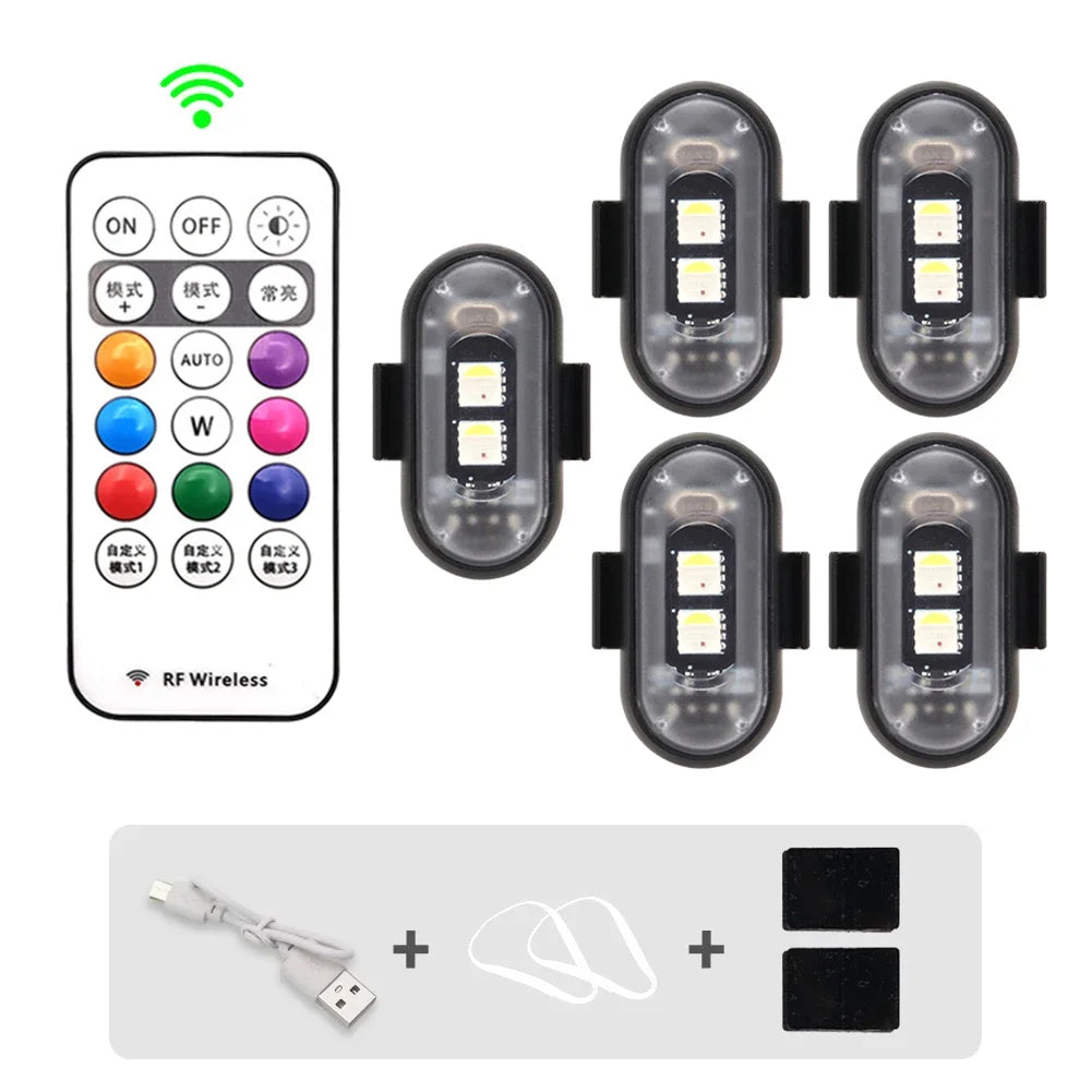 Motorcycle RGB LED Strobe Lights 8 Colors LED Flash Position Wireless Light Aircraft Airplane Helicopter Warning Signal Lights Oasis Select 5PCS
