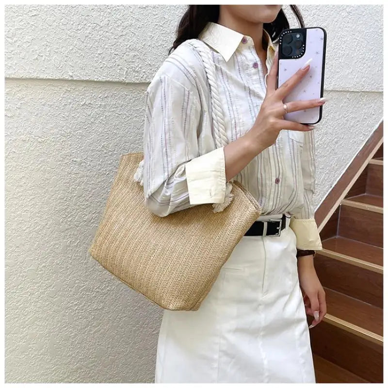 Personalized Leisure Commuter Tote Bag Summer Fashion Simple Shoulder Bag Trend Large Capacity Handbag Oasis Select