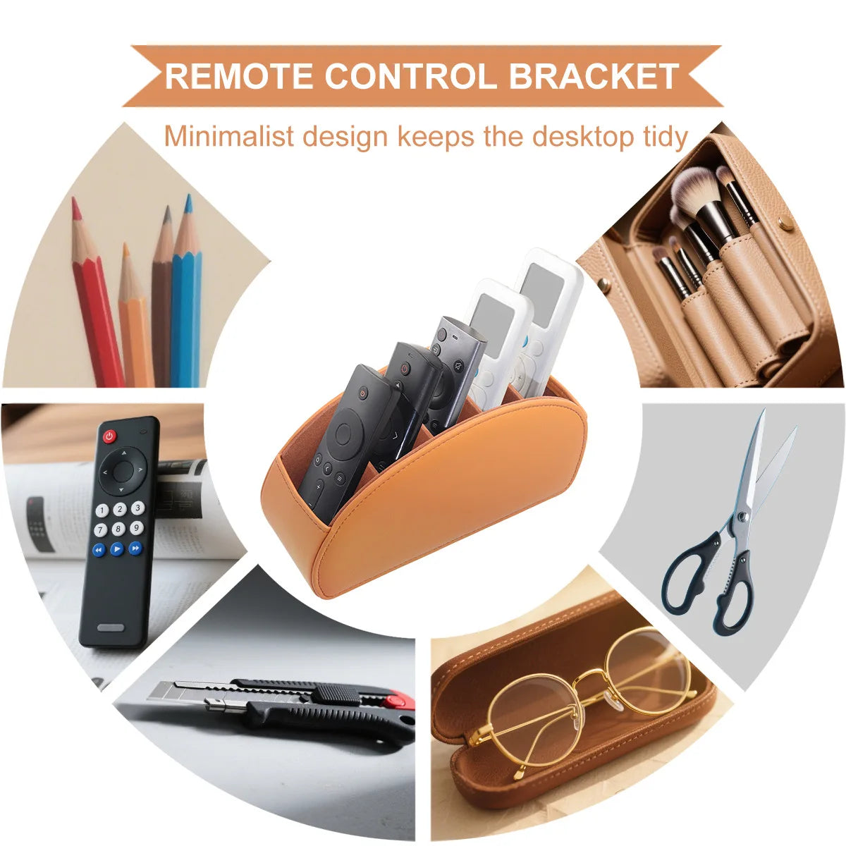 PU Leather Remte Control Organizer 5-Compartments Bedside Tasble Caddy for Remotes Glasses, Pens Makeup Desktop Storage Box Oasis Select