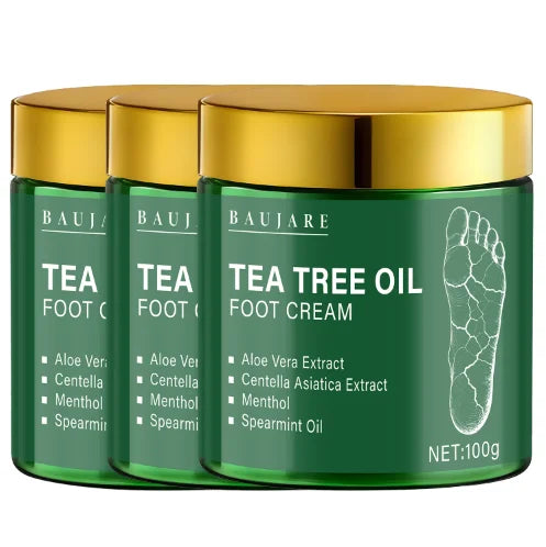 Tea Tree Oil Foot Cream with Aloe & Menthol - Moisturizes & Softens Skin with Hyaluronic Acid & Retinol Oasis Select dark green 100g