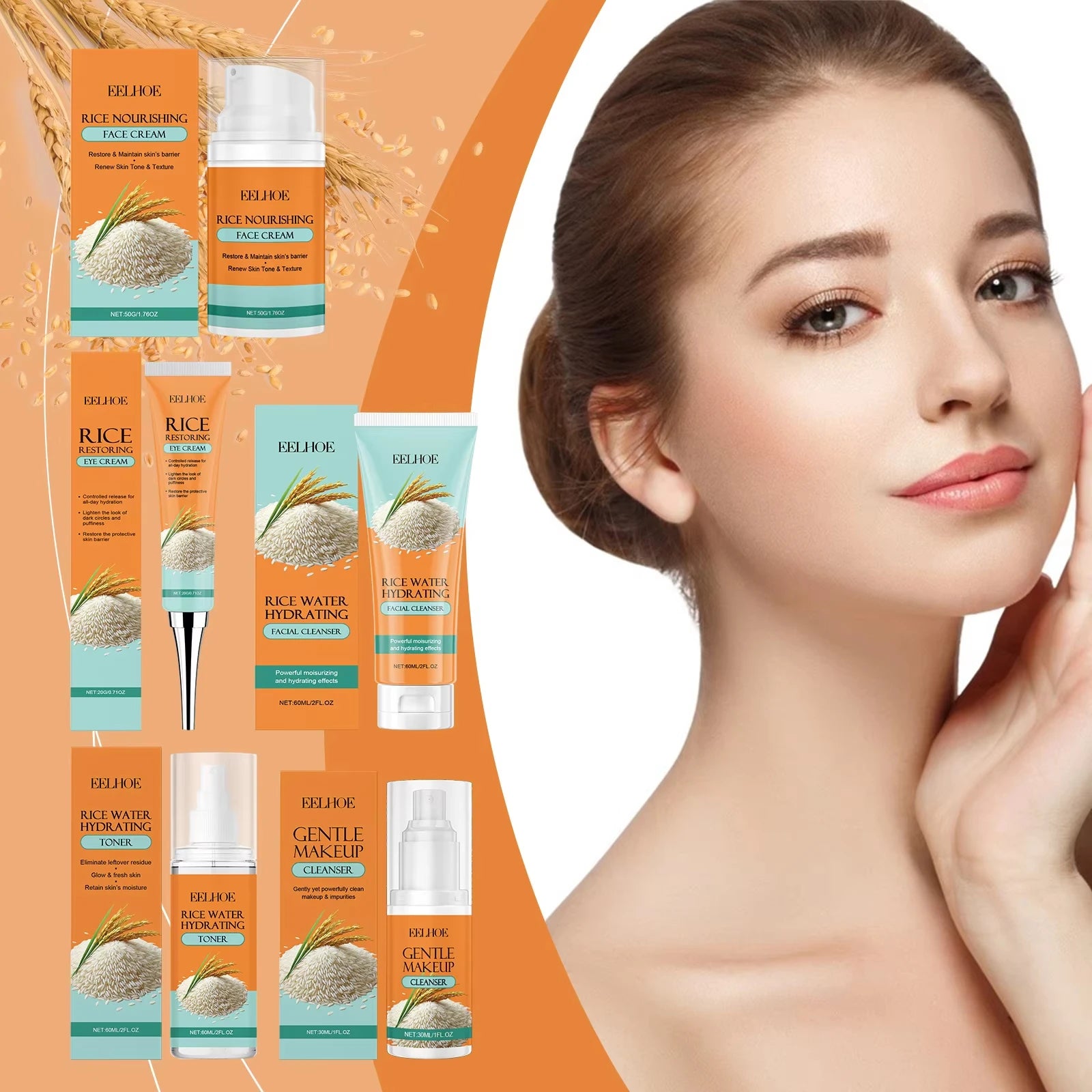 Eelhoe Rice Skincare 5-in-1 Set – Brighten & Moisturize Skincare Gift Set Oasis Select