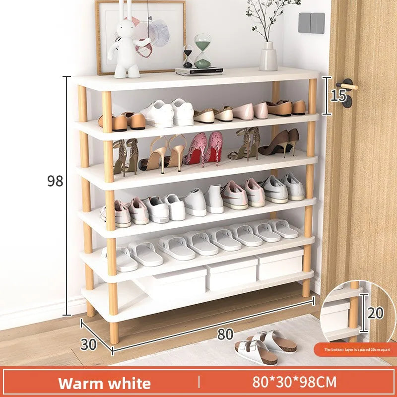 Wooden Shoe Rack Simple And E****mical Household Multi-layer Storage Rack Rental House Dormitory Shoe Cabinet Storage Artifact Oasis Select 80-30-White-6 layers