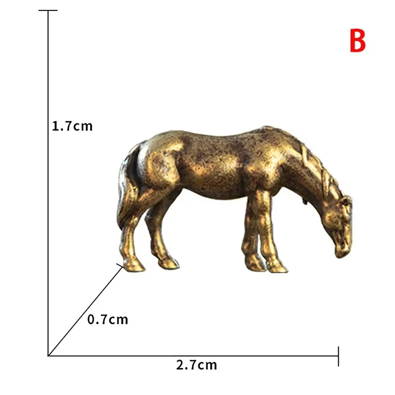 Miniature Antique Brass Long Tail Horse Figurines Feng Shui Ornament Copper Zodiac Animal Mini Desktop Crafts Home Decor gifts Oasis Select B