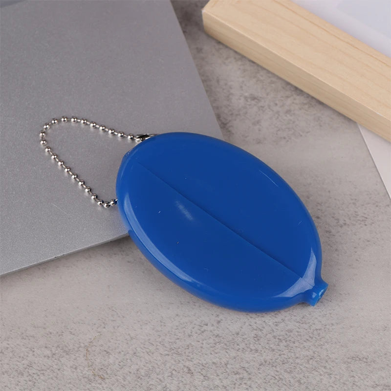 Small Oval Coin Purse Mini Earrings Rings Storage Box With Chain Solid Color PVC Fashion Portable Bag Pendant Oasis Select Dark blue
