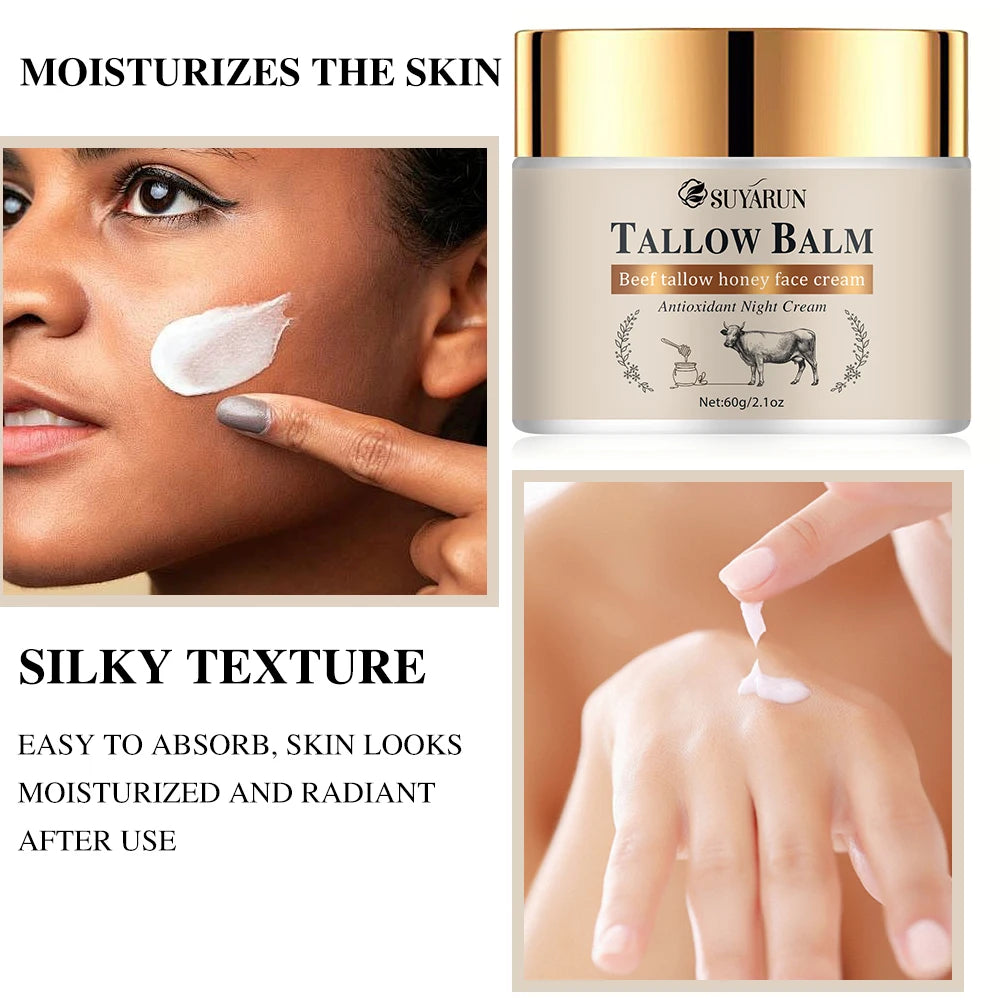 SUYARUN Organic Tallow Face Cream with Honey & Olive Oil - Moisturizing Anti-Aging Skincare for Dry Sensitive Skin. Oasis Select