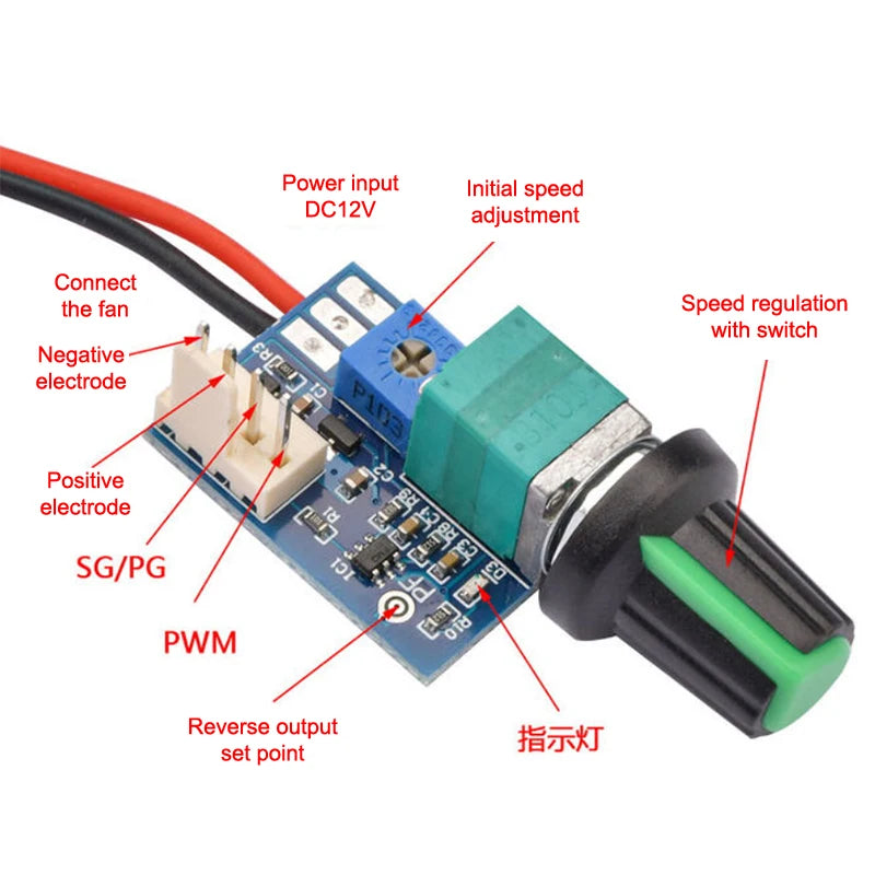 Mini PWM 12V DC Fan Speed Controller – 3A Adjustable Module
