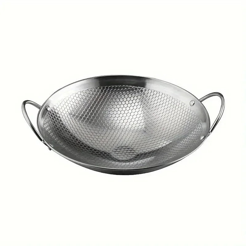 1Pc Stainless Steel Honeycomb Non-stick Skillet with 2 Handles Thickened Scratch-resistant Pot for Cooking Pasta Ramen Porridge Oasis Select Stainless Steel Pan