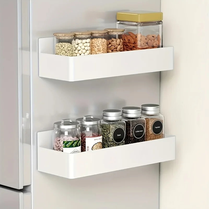 Magnetic Fridge Spice Rack Organizer Kitchen Storage Shelf Metal Wall Mounted For Jars Container Basket Washing Produce Bowl Oasis Select