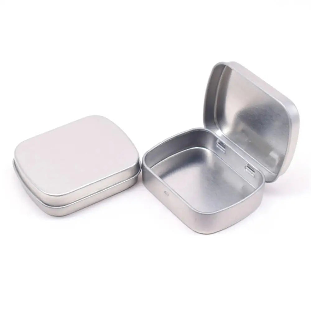 1Pc Metal Rectangular Empty Mini Tin Box Tinplate Push Candy Pill Cases Money Coin Jar Hinged Containers Organizer Storage Box Oasis Select silver 6X4.7x1.5cm