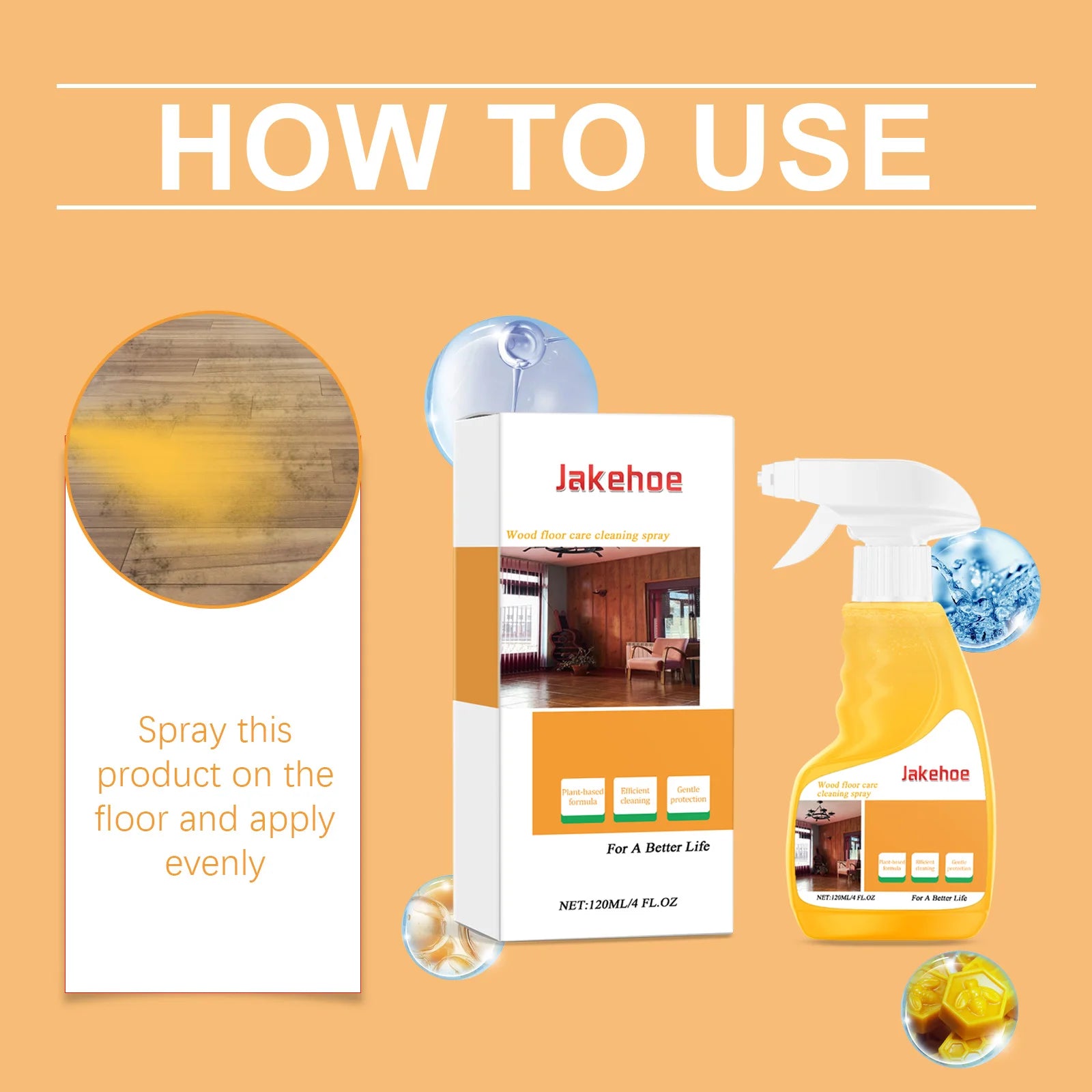 Jakehoe Floor Polishing Clean Spray Deep Cleaning Floor Protect Gloss Repair Waterproof Anti Cracking Quick Drying Floor Clean Oasis Select