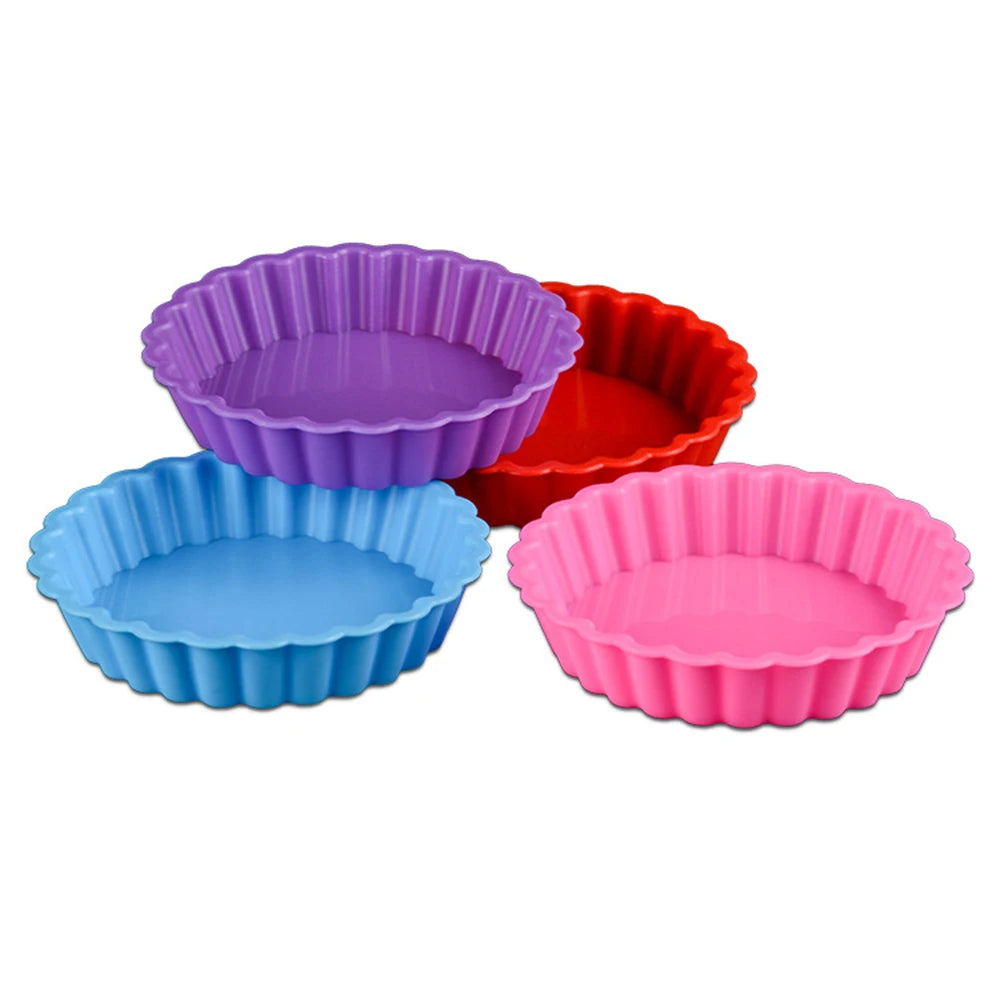 Silicone Tart Molds Mini Quiche Molds Non-Stick Round Fluted Flan Pan With Loose Bases Cake Mold Cake Pastry Tools Accessories Oasis Select Random-A