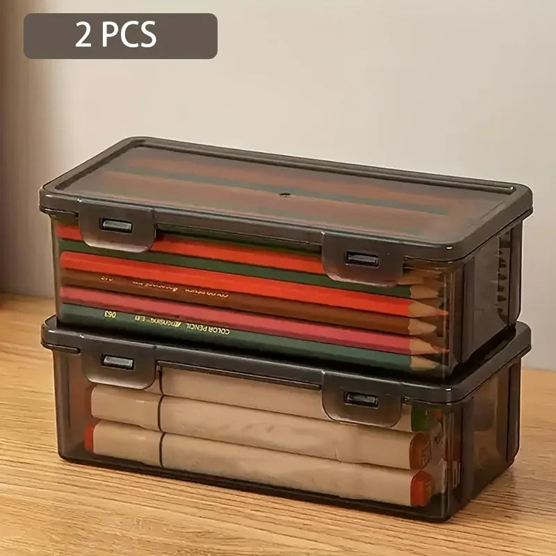 1/2/3pcs Transparent Black Storage Box Large-Capacity Storage Box Office Supplies Storage Box Packaging Pencil Storage Rganizer Oasis Select