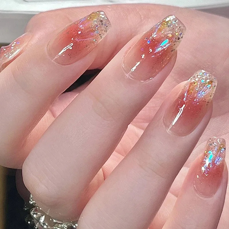 Fashion French Fake Nails, Gradient Handmade Press on Nails, Wearable Removable Glue on Nail Art Tips for Women Girls Daily Wear Oasis Select J
