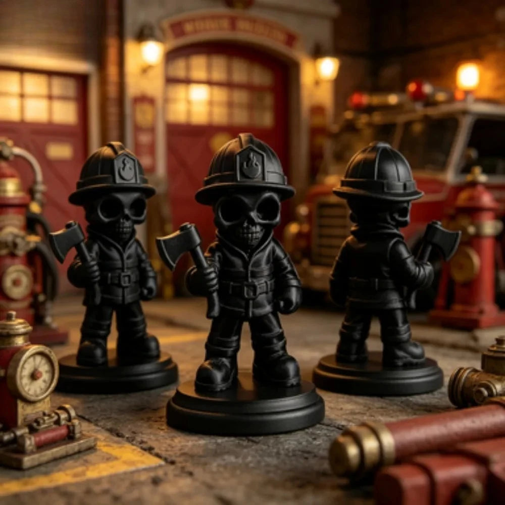 Axe Skeleton Firefighter Figurines Gothic Fireman Statue Whimsical Skull Firefighter Ornament for Home Office Desktop Decor Gift Oasis Select