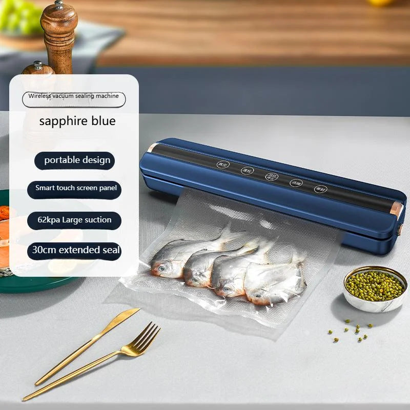 Food Vacuum Automatic Air Sealing Sealing Machine Home USB Wireless Wacuum Sealer 1500mAh 62KPa High-Suction Store Food Vacuum Oasis Select blue