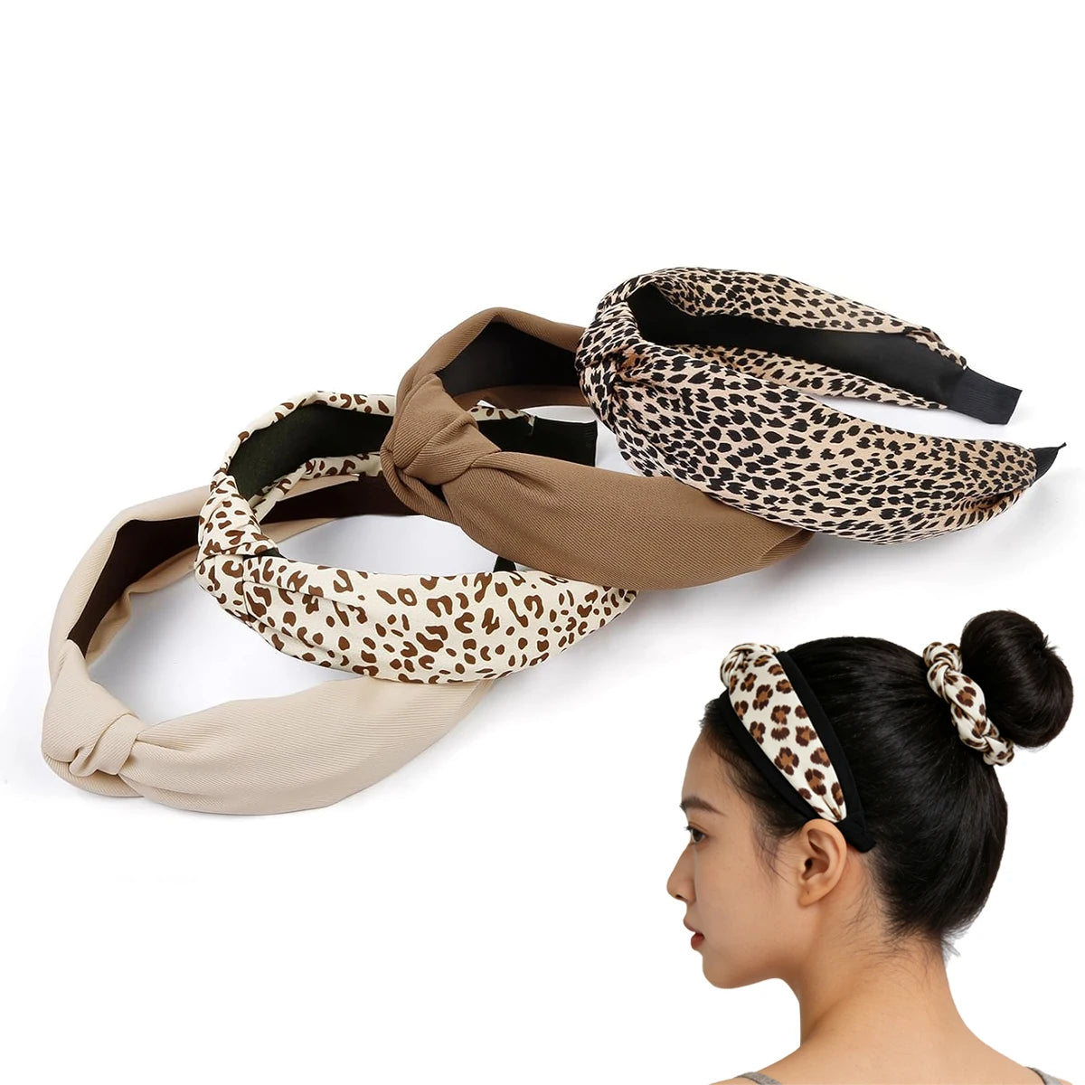 2/4PCS Boho Knotted Headbands Wide Soft Stretch Non Slip Women Daily Yoga Travel Printed Solid Mix Hair Accessories Oasis Select