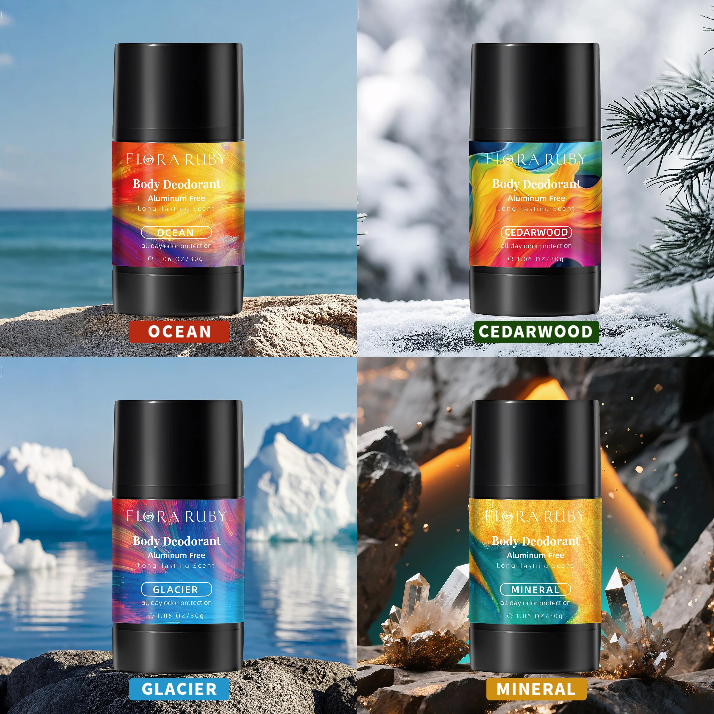 Flora Ruby aluminum free 48 Hours Of Lingering fragrance Underarm 30g/1.06oz Deodorant stick long lasting scent Oasis Select