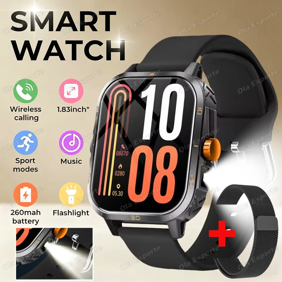 HW12 Military Sports Smartwatch – Bluetooth Call & Flashlight