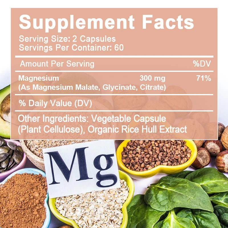 BEWORTHS Magnesium Complex Capsules 300mg Foods Supplements for Muscles, Sleep, Calm, Nervous System & Energy Support Oasis Select