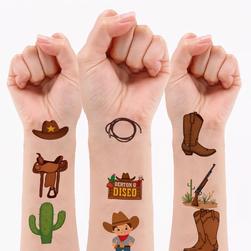 54-Piece Cowboy Temporary Tattoos for Kids – Waterproof Stickers Temporary Tattoo Stickers Oasis Select