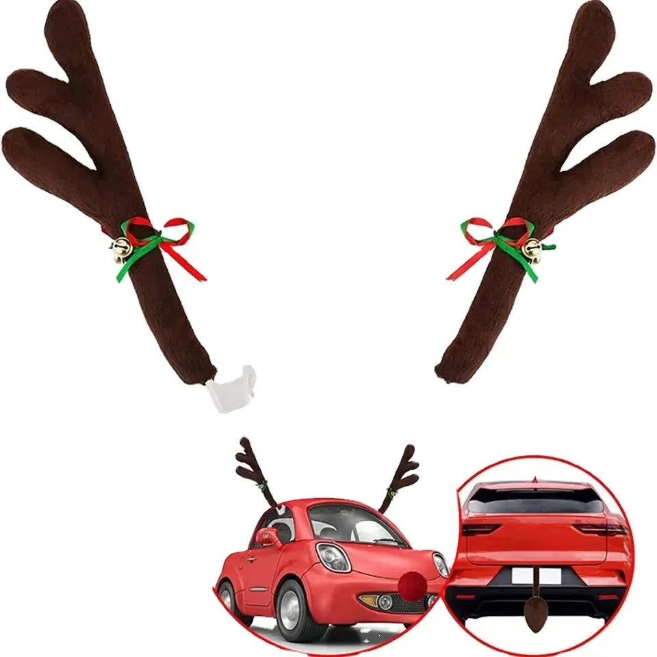 Christmas Car Decoration Deer Horn Antlers Car Kit with Red Nose and Tail for Holiday Gift Set Car Accessories Pendant Oasis Select