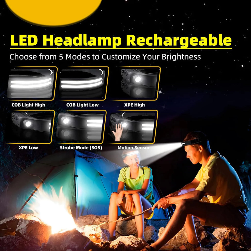 High Power COB LED Sensor Headlamp USB Rechargeable with Built-in Battery Waterproof Head Light Outdoor Camping Head Lantern Oasis Select