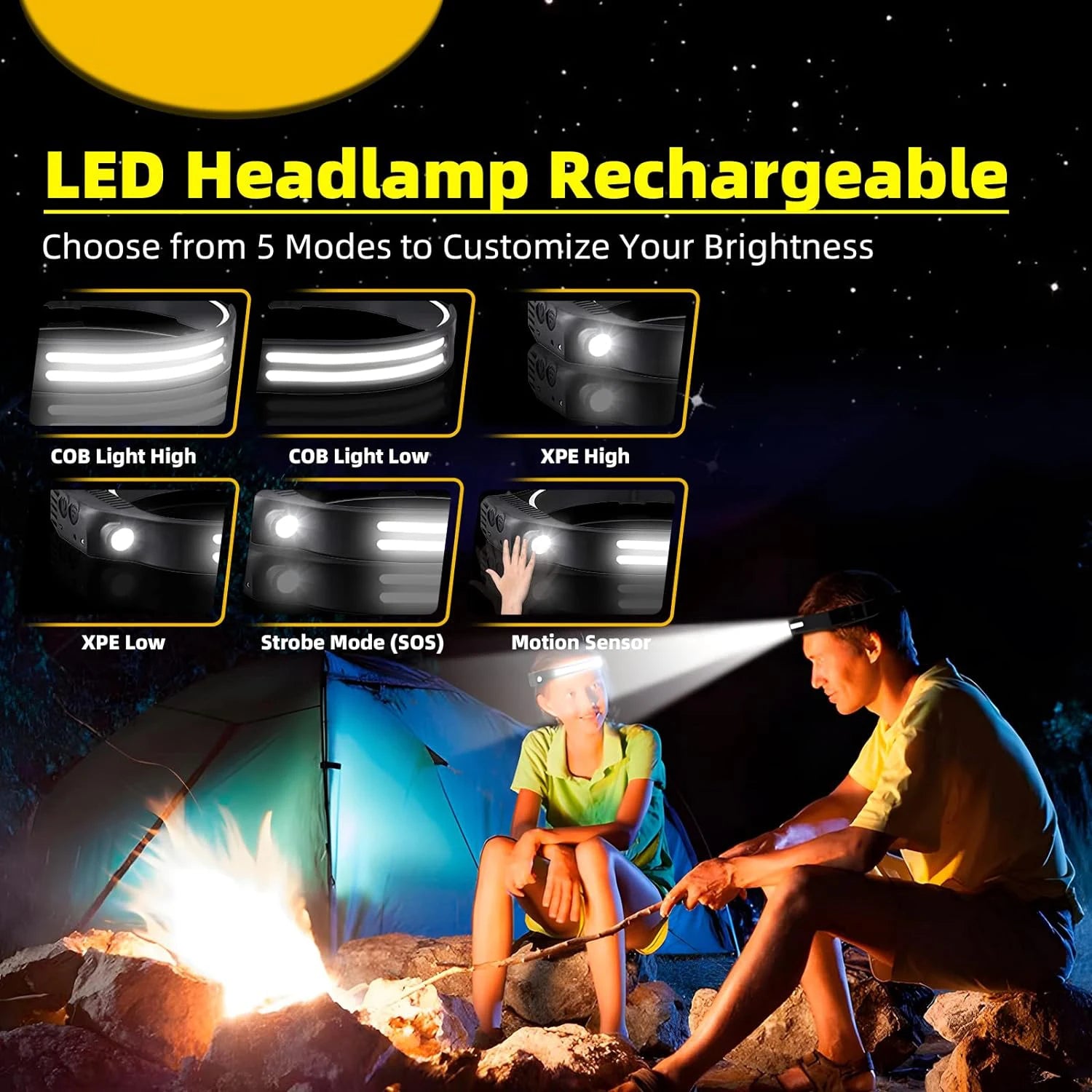 High Power COB LED Sensor Headlamp USB Rechargeable with Built-in Battery Waterproof Head Light Outdoor Camping Head Lantern Oasis Select