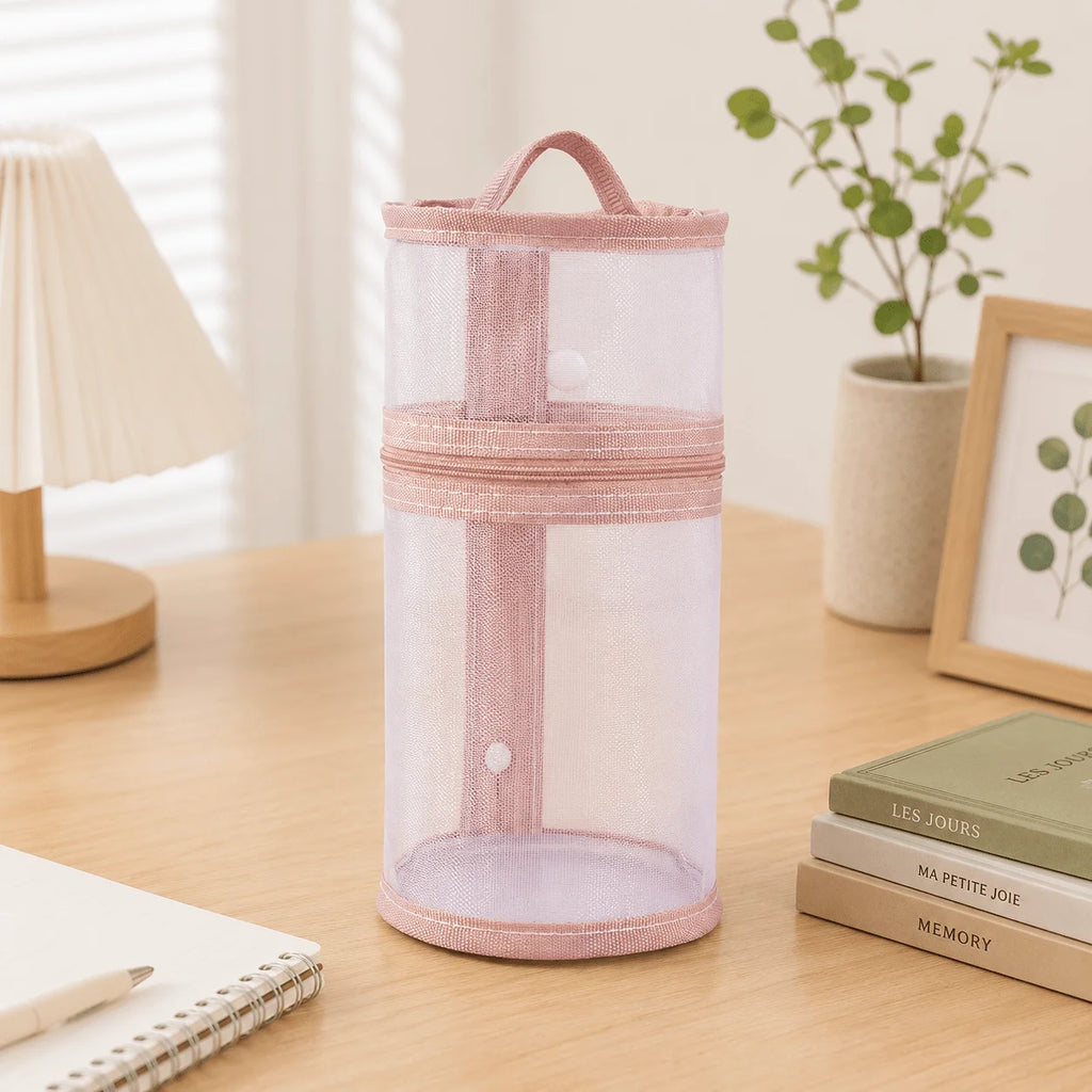1/4PCS Multiple Simple Transparent Stand Up Pen Cases, Student Daily Storage, Large Capacity Stationery Box Oasis Select Pink