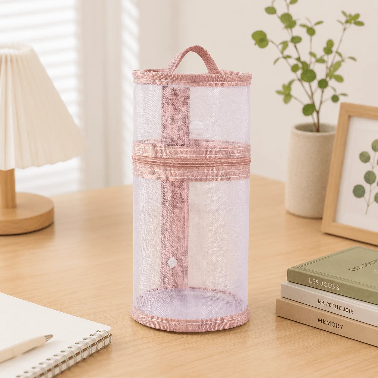 1/4PCS Multiple Simple Transparent Stand Up Pen Cases, Student Daily Storage, Large Capacity Stationery Box Oasis Select Pink