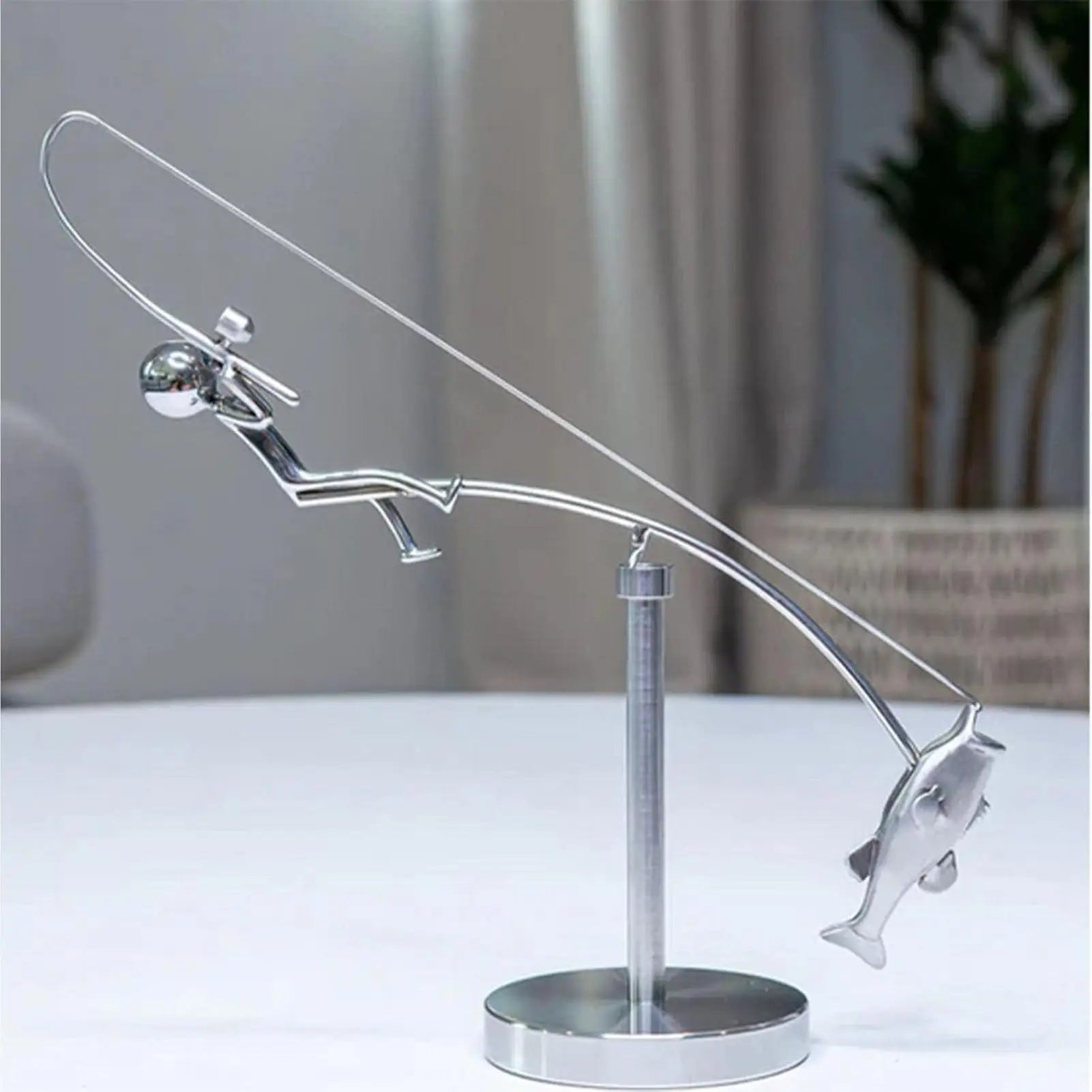 Fisherman Figurine Metal Fishing Sculpture Collectible Figurines for Desk Bookshelf Mantel Beach Cottage Lake House Patio Oasis Select