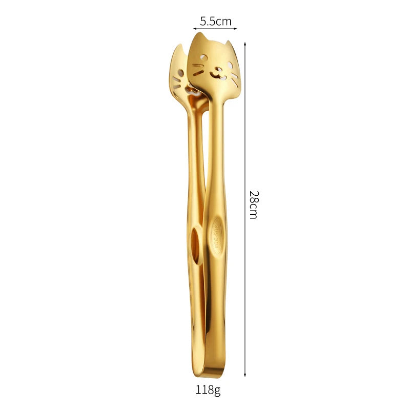 Cat Design Stainless Steel Grill Tongs Heavy Duty Kitchen Food Tongs for Outdoor Cooking Small Appliances Oasis Select Gold Cat