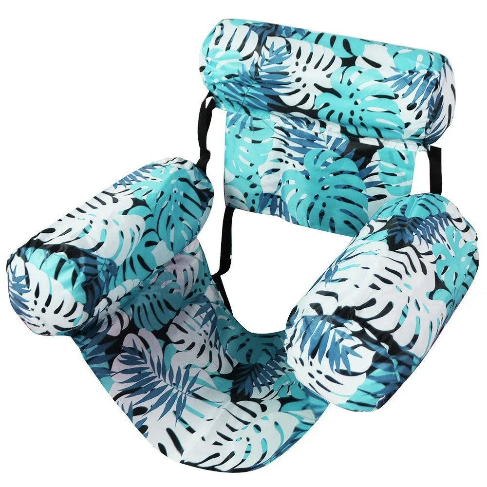 Inflatable Pool Floating Chair, 3 Airbags Anti-tip Leaf Print Floating Lounge, Water Hammock for Pool Beach Summer Water Play Oasis Select green
