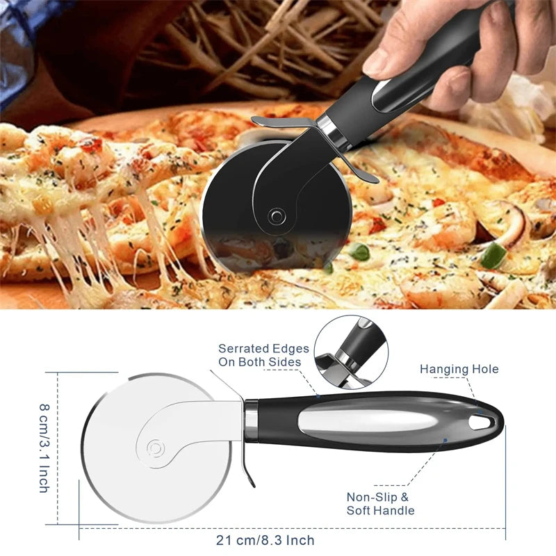 2pc Stainless Steel Kitchen Pizza Cutter Wheel Server Tools Home Knife Waffle Cookies Cake Bread Dough Slicer Baking Gadgets Oasis Select