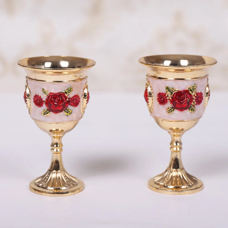 Rose Pattern Alloy Wine Goblets | Cocktail & Champagne Set of 2