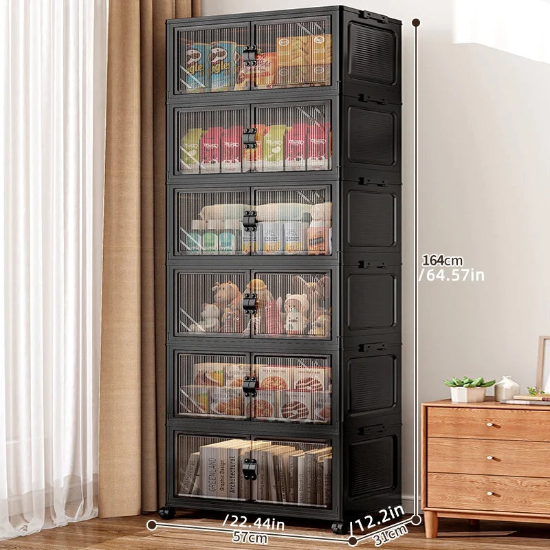 22.4 Inch Foldable Storage Box,Double Doors Multi-Layer No Assembly Organizer for Drinks/Snacks/Toys/Daily Items,Space-Savining Oasis Select 6 Layers