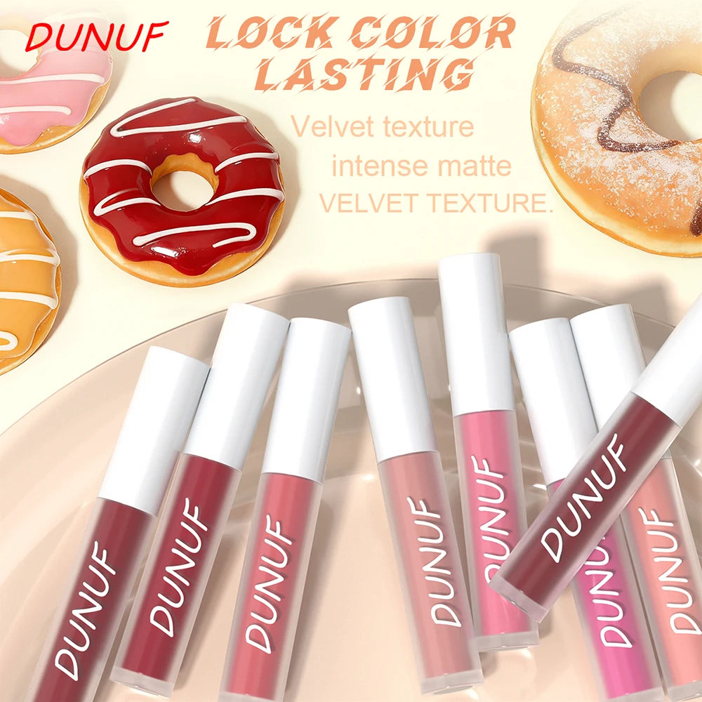 DUNUF 8Pcs Matte Liquid Lipstick Set - Long Lasting Waterproof Non-Stick Nude Red Tint Lip Glaze Kit Oasis Select