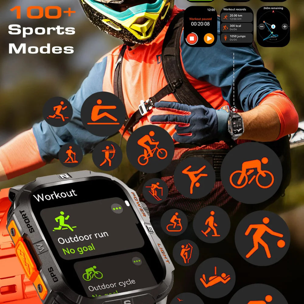GPS Smart Watch Compass Flashlight Smartwatch Man Lady Outdoor Music Sports Heart Rate Health Blue Tooth Call Waterproof 540mah Oasis Select