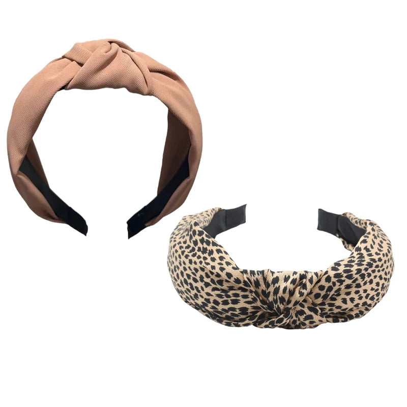 2/4PCS Boho Knotted Headbands Wide Soft Stretch Non Slip Women Daily Yoga Travel Printed Solid Mix Hair Accessories Oasis Select DarkColors 2pcs