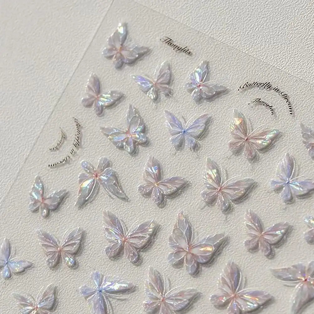 3D Iridescent Butterfly Nail Stickers – Self-Adhesive Decals