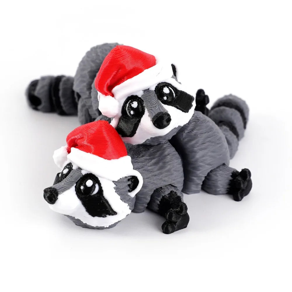 Articulating Animals Christmas Raccoon,3D Printed Articulated Joints ADHD, Autism, Relief Anxiety, Collectible Figurines Home Oasis Select