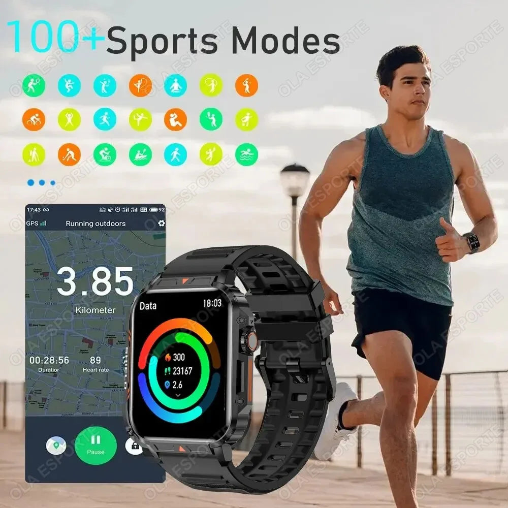 Rugged Military Smart Watch 1.95" Bluetooth Fitness Tracker